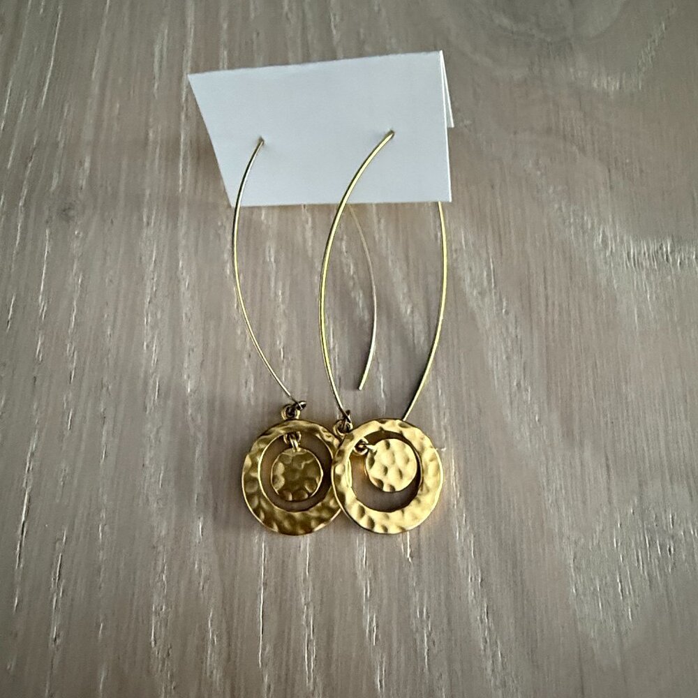 Matte Hammered Gold Disc Threader Earrings